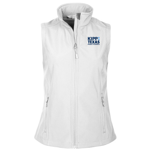 Womens White Core Softshell Vest-KIPP Texas Stacked Logo