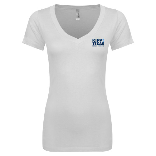 Next Level Womens White Ideal V Tee-KIPP Texas Stacked Logo