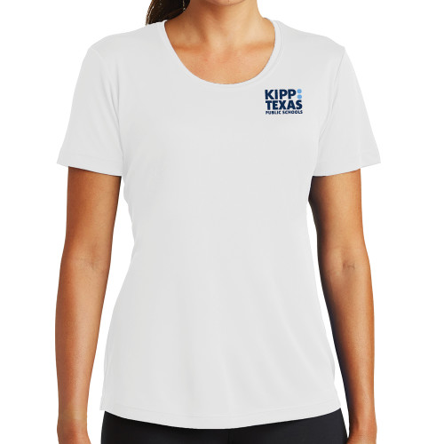 Womens White Performance Tee-KIPP Texas Stacked Logo