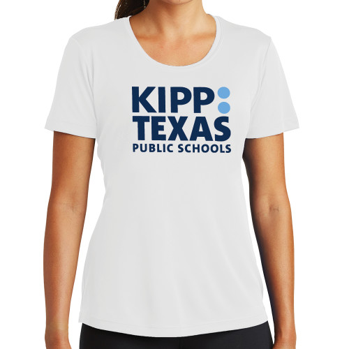 Womens White Performance Tee-KIPP Texas Stacked Logo