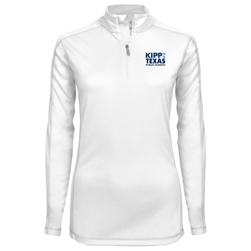 Syntrel Womens White Interlock 1/4 Zip-KIPP Texas Stacked Logo