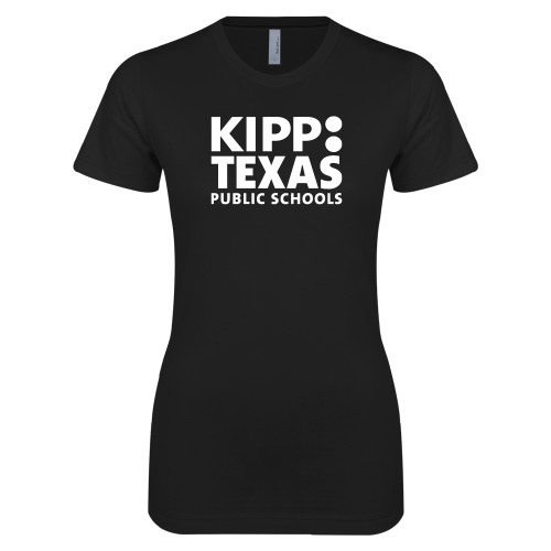 Next Level Womens Black Boyfriend Tee-KIPP Texas Stacked Logo