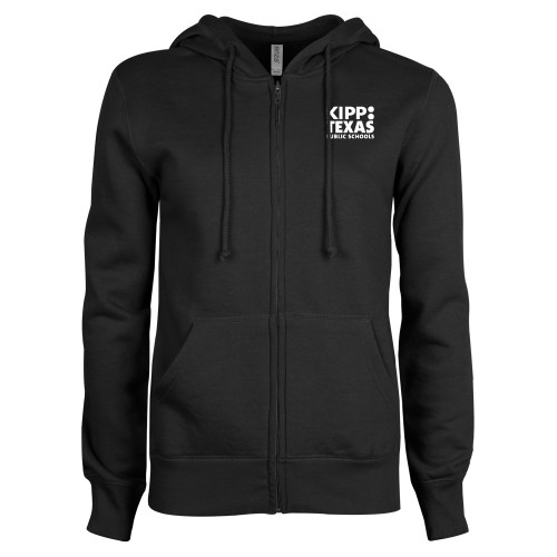 ENZA Womens Black Fleece Full Zip Hoodie-KIPP Texas Stacked Logo