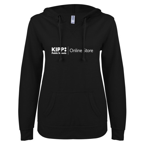 ENZA Womens Black V Notch Raw Edge Fleece Hoodie-Online Store