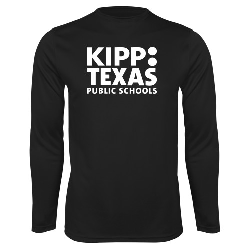 Black Performance Long Sleeve Shirt-KIPP Texas Stacked Logo