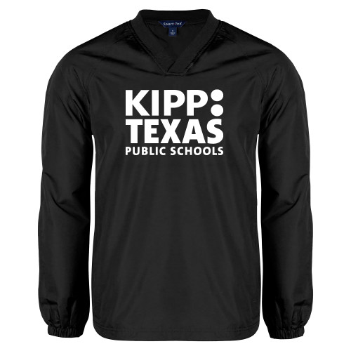 Black V Neck Raglan Windshirt-KIPP Texas Stacked Logo