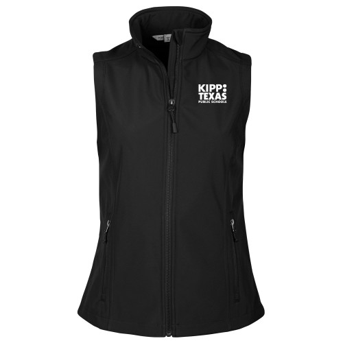 Womens Black Core Softshell Vest-KIPP Texas Stacked Logo