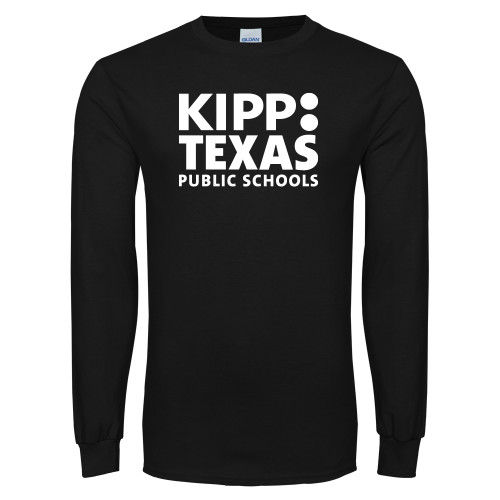 Black Long Sleeve T Shirt-KIPP Texas Stacked Logo
