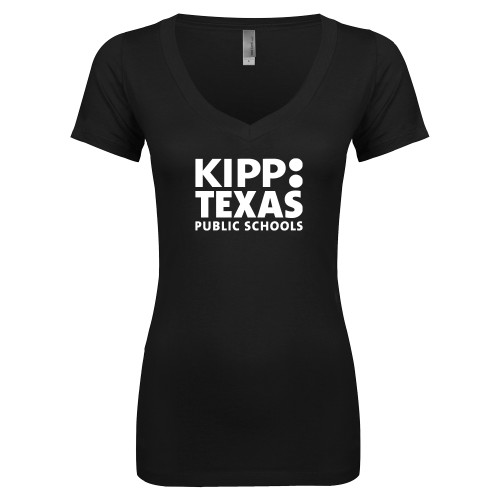 Next Level Womens Black Ideal V Tee-KIPP Texas Stacked Logo