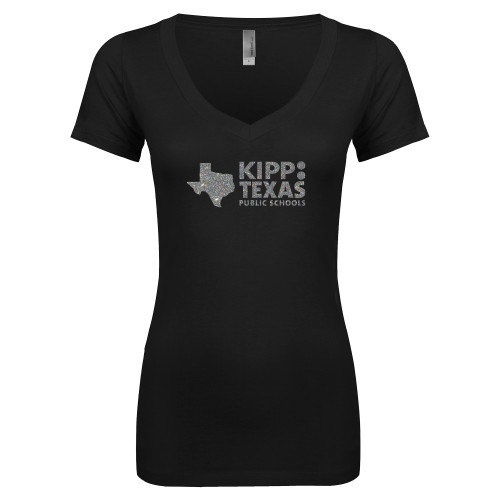 Next Level Womens Black Ideal V Tee-A Silver Soft Glitter