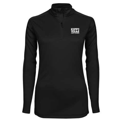 Syntrel Womens Black Interlock 1/4 Zip-KIPP Texas Stacked Logo