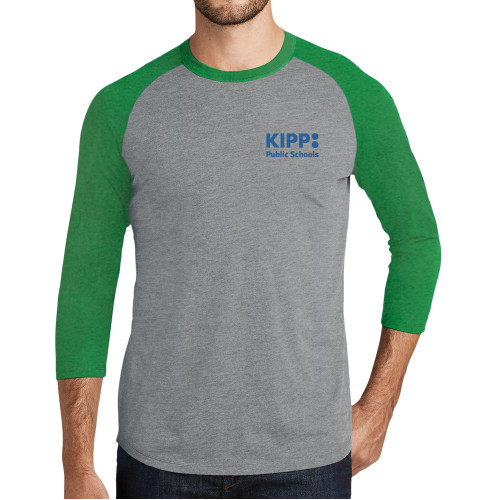 Grey/Kelly Heather Triblend Baseball Raglan Tee-KIPP Public Schools