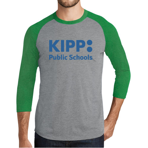 Grey/Kelly Heather Triblend Baseball Raglan Tee-KIPP Public Schools