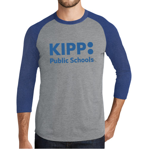 Grey/Royal Heather Triblend Baseball Raglan Tee-KIPP Public Schools