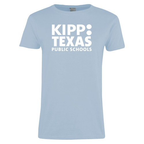 Womens Light Blue Short Sleeve Tee-KIPP Texas Stacked Logo