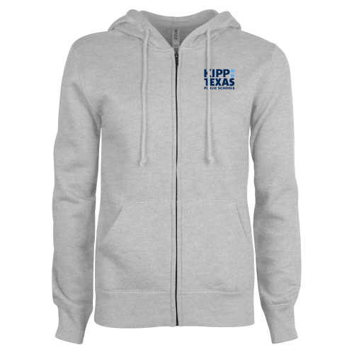 ENZA Womens Grey Fleece Full Zip Hoodie-KIPP Texas Stacked Logo