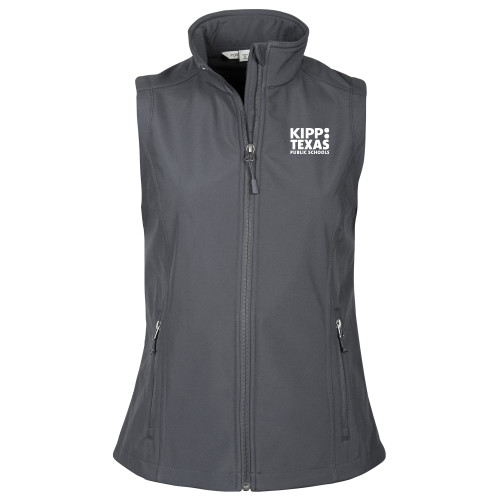Womens Charcoal Core Softshell Vest-KIPP Texas Stacked Logo