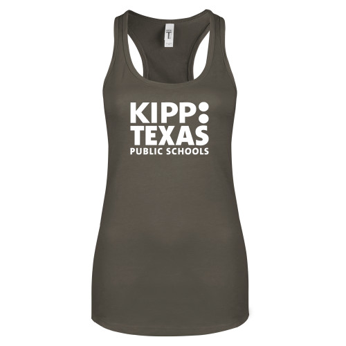 Next Level Womens Charcoal Racerback Tank-KIPP Texas Stacked Logo