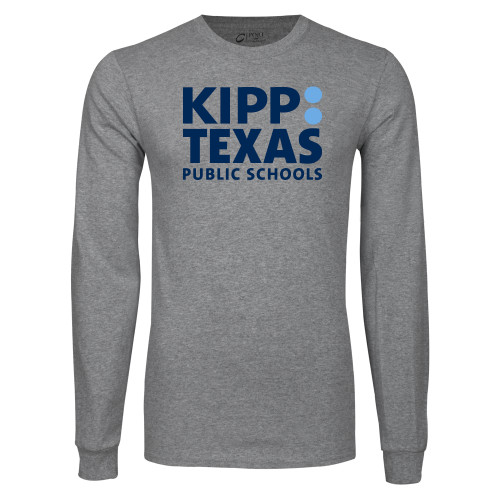 Grey Long Sleeve T Shirt-KIPP Texas Stacked Logo
