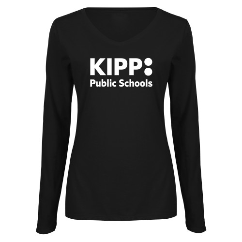 Womens Black Long Sleeve V Neck Tee -KIPP Public Schools