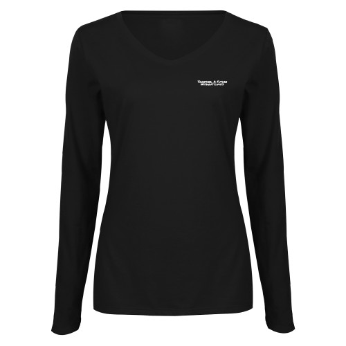 Womens Black Long Sleeve V Neck Tee -Tagline