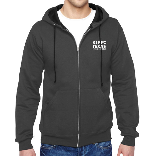 Charcoal Fleece Full Zip Hoodie-KIPP Texas Stacked Logo