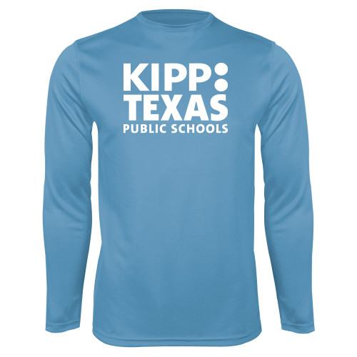 Light Blue Performance Long Sleeve Shirt-KIPP Texas Stacked Logo