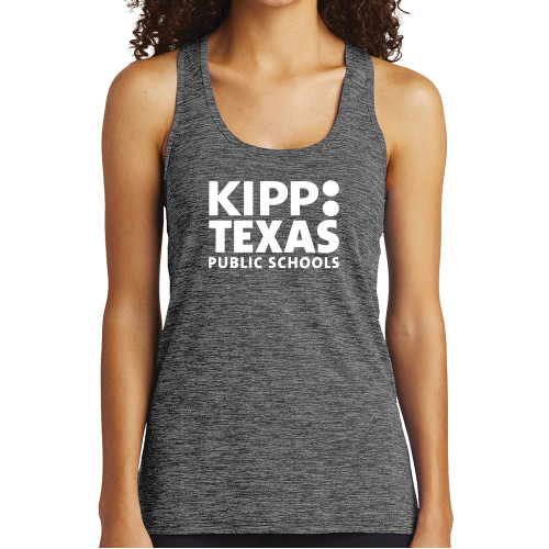 Womens Performance Grey/Black Heather Tank-KIPP Texas Stacked Logo