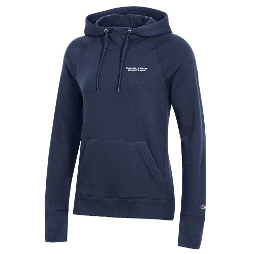 Champion Womens Navy Pull Over Hood-Tagline