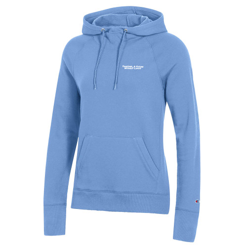 Champion Womens Light Blue Pull Over Hood-Tagline