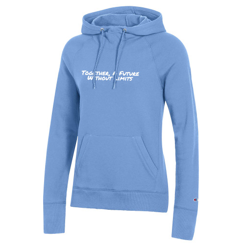 Champion Womens Light Blue Pull Over Hood-Tagline