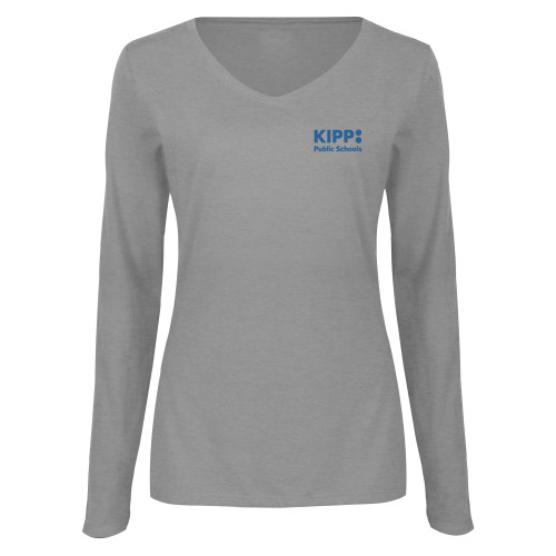 Womens Grey Long Sleeve V Neck Tee -KIPP Public Schools