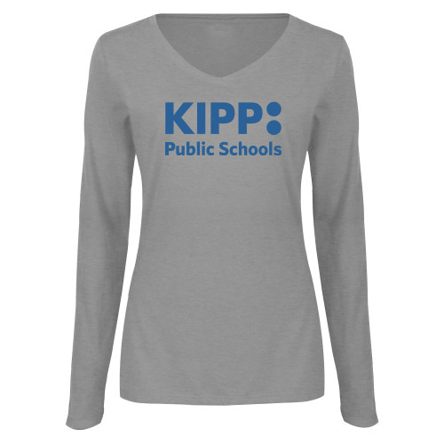 Womens Grey Long Sleeve V Neck Tee -KIPP Public Schools
