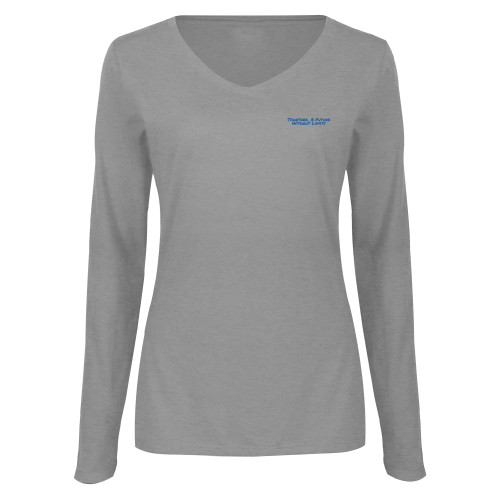 Womens Grey Long Sleeve V Neck Tee -Tagline