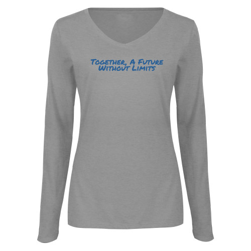 Womens Grey Long Sleeve V Neck Tee -Tagline
