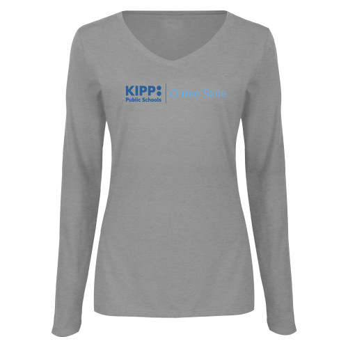 Womens Grey Long Sleeve V Neck Tee -Online Store