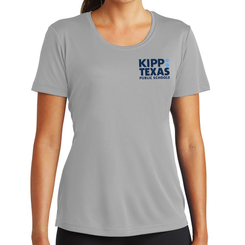 Womens Grey Performance Short Sleeve Tee-KIPP Texas Stacked Logo