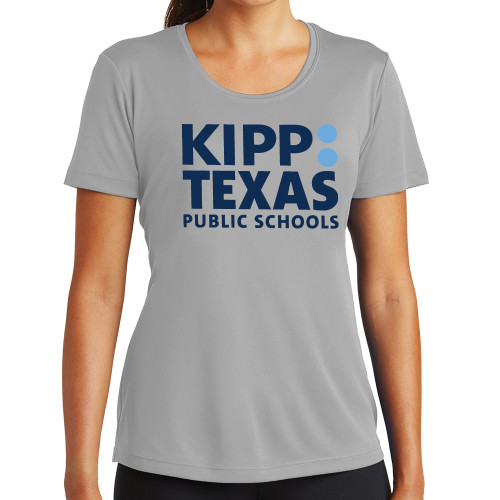 Womens Grey Performance Short Sleeve Tee-KIPP Texas Stacked Logo
