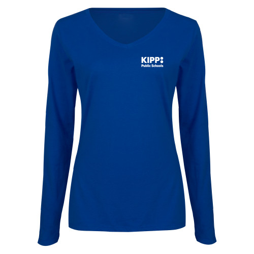 Womens Royal Long Sleeve V Neck Tee -KIPP Public Schools