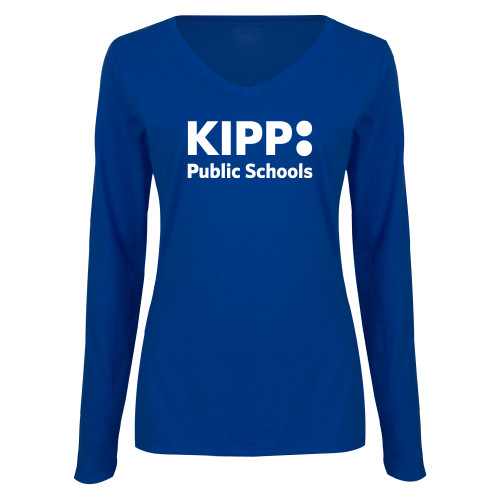 Womens Royal Long Sleeve V Neck Tee -KIPP Public Schools