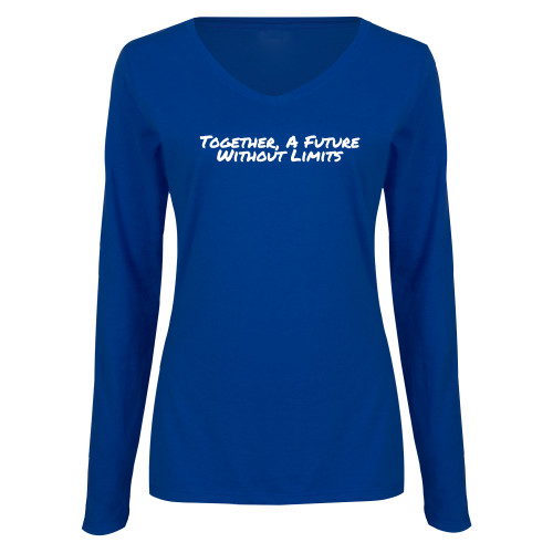 Womens Royal Long Sleeve V Neck Tee -Tagline