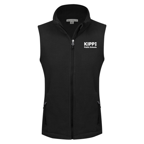 Womens Black Fleece Full Zip Vest-KIPP Public Schools