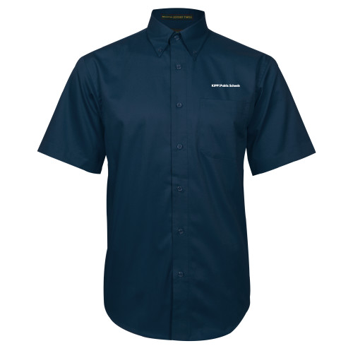 Navy Twill Button Down Short Sleeve-KIPP Public Schools Flat