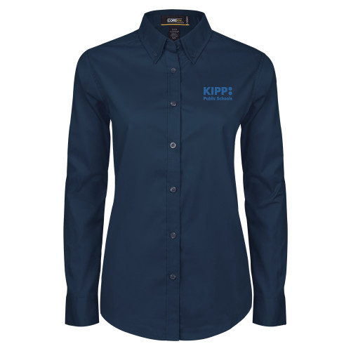 Womens Navy Twill Button Down Long Sleeve -KIPP Public Schools