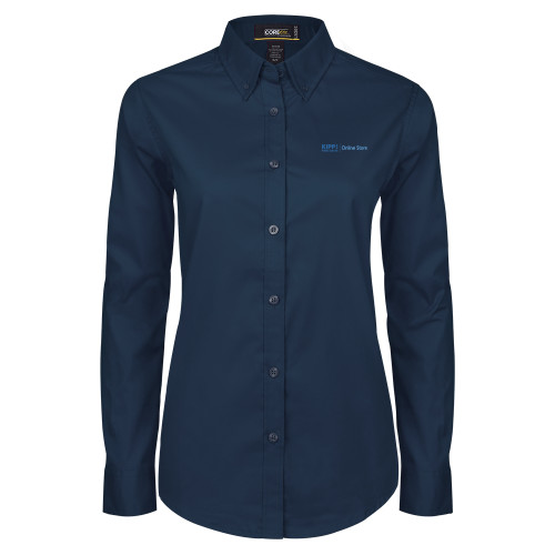 Womens Navy Twill Button Down Long Sleeve -Online Store