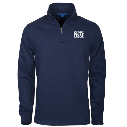Navy Slub Fleece 1/4 Zip Pullover-KIPP Texas Stacked Logo