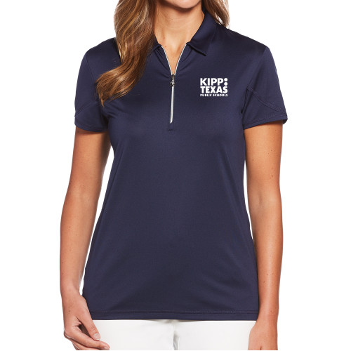 Callaway Womens Navy Tulip Sleeve Zip Polo-KIPP Texas Stacked Logo