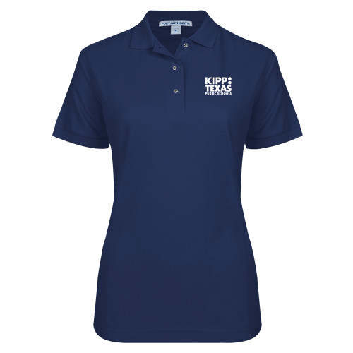 Womens Silk Touch Navy Pique Polo-KIPP Texas Stacked Logo
