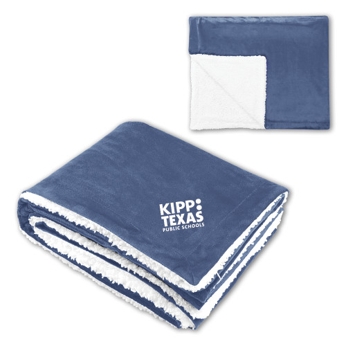 Super Soft Luxurious Navy Sherpa Throw Blanket-KIPP Texas Stacked Logo