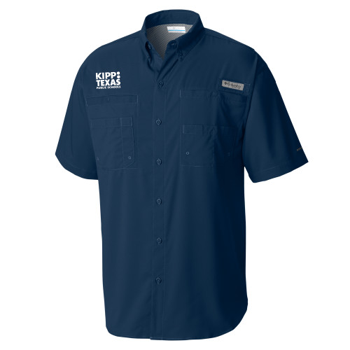 Columbia Navy Tamiami Performance Short Sleeve Shirt-KIPP Texas Stacked Logo